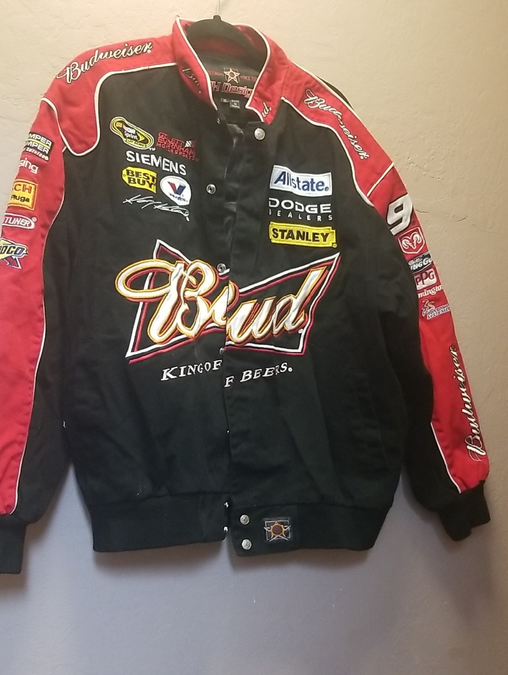 JH DESIGNS BUDWEISER KAYCE KAHNE RACING JACKET. XL Black & Red EUC #2611